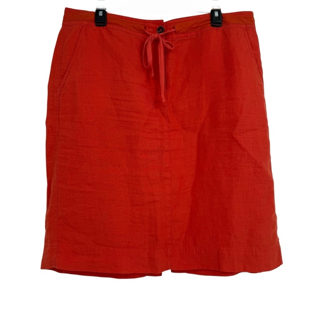 Talbots Pure Irish Linen Casual Skirt Button Tie Size 14 Coral  women pockets